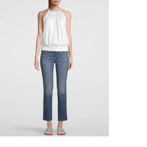 WHBM high rise distressed straight crop jeans 00